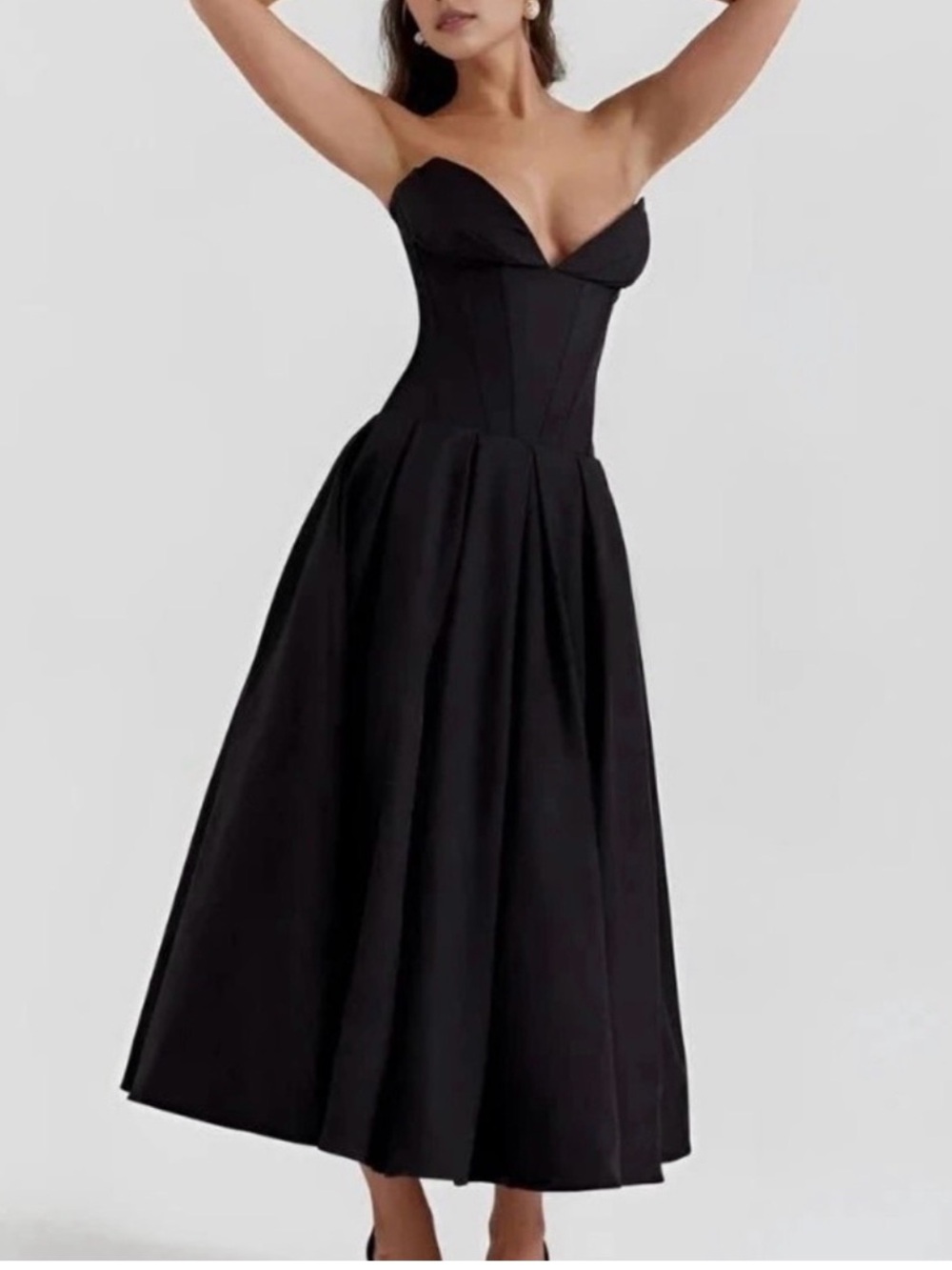 Nwt Miss Rosie Katherine Black Off-Shoulder Corset Midi Dress